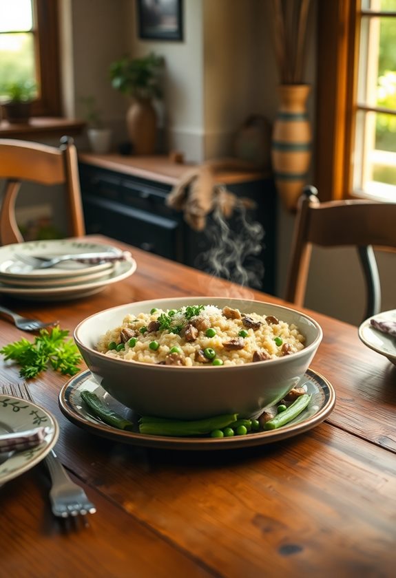 creamy mushroom pea risotto