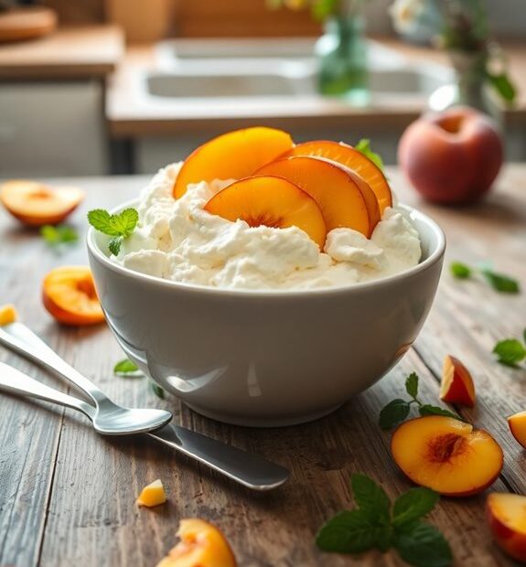 peaches atop cottage cheese