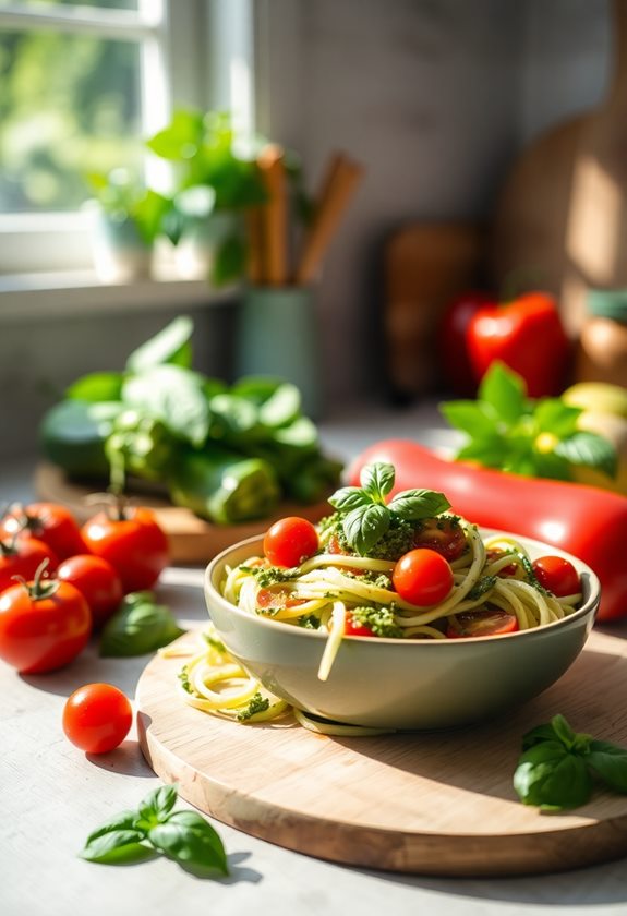 pesto zucchini noodle dish